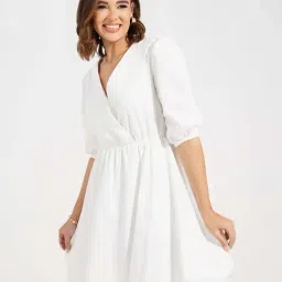 Styli White Cotton Regular Fit A Line Dress-picture-0