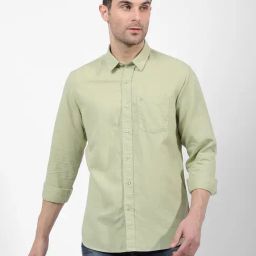 Numero Uno Sage Green Regular Fit Solid Shirt-image-35