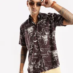 BS BLUE SQUAD Men India Slim Tailored Fit Typography Printed Spread Collar Casual Shirt-image-84