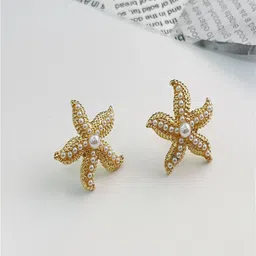 AQUASTREET 14K Gold-Plated Pearls Beaded Contemporary Shaped Studs-45