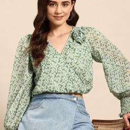 Mast & Harbour  Printed Smocked Wrap Style Top-picture-18