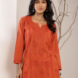 Chowkhat Embroidered Chikankari Pure Cotton Handloom Chikankari Kurti-image-34