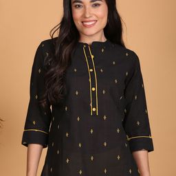 Anouk Geometric Woven Design Mandarin Collar Straight Cotton Kurta-2