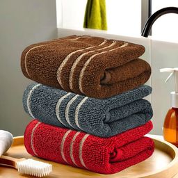 Kuber Industries Red & Grey 3 Pieces Cotton 450 GSM Bath Towel-28