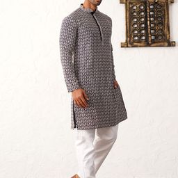 Jompers Men Embroidered Regular Sequinned Pure Cotton Kurta with Pyjamas-picture-5