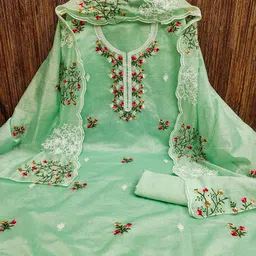 Peachmode Floral Embroidered Thread Work Unstitched Dress Material-image-76