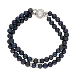 Sri Jagdamba Pearls Black & Pearl White Alloy Classic Bracelet-image-59