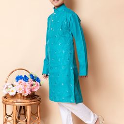 NFC CREATION Boys Floral Embroidered Regular Thread Work Kurta with Pyjamas image 5