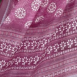 all about you Ethnic Motifs Zari Pure Linen Block Print Saree image 2