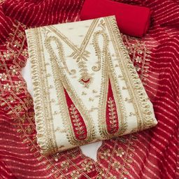 SAINOOR Sequinned Embroidered Woven Design Unstitched Dress Material-0