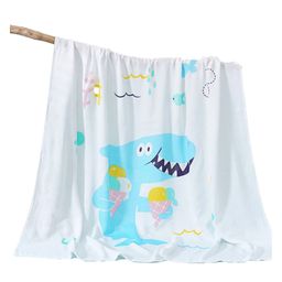 Bembika Bamboo Cotton Muslin Swaddle Blanket Baby, Ice Cream Shark Printed - White-image-47