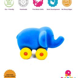 RUBBABU Natural Rubber Little Elephant Pull Along Toy- Blue-17