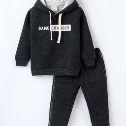 OLLYPOP Fleece Full Sleeves Winter Wear Hoodie & Lounge Pant Set With Text Print -Black-picture-18