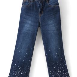 Arias Cotton Elastane Full Length Stretchable Flared Denim Jeans with Rhinestone Stud - Dark Blue-image-75