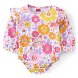 Babyhug 100% Cotton Knit Full Sleeves Onesie with Floral Print - Multicolour-image-57