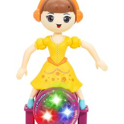 WISHKEY Plastic Walking Angel Doll Toy on Wheels 360 Degree Rotating Doll with Disco Light Ball and Moving Hands Adorable Rotating Princess with Music Multicolor - Height 26 cm-3