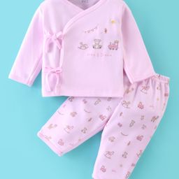 Zero Cotton Sinker Knit Full Sleeves Night Suit Teddy Print - Pink-picture-28