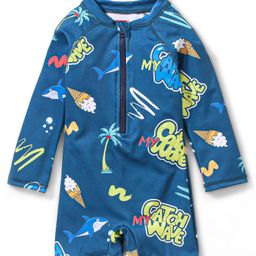Babyhug Full Sleeves Legged Swimsuit with Text & Ice Cream Print -  Blue-image-7