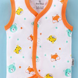 Child World Interlock Knit Sleeveless Vests Animal Print - Orange & White-19