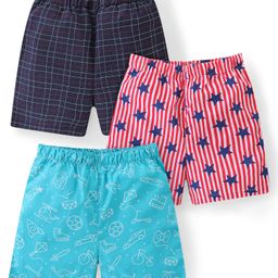 Babyhug Cotton Poplin Boxers Stripes Star & Checks Print Pack of 3 - Multicolour-image-54