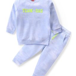 Babyhug Terry Knit Full Sleeves T- Shirt & Lounge Pants Set With Text Print - Blue-image-39