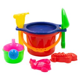 WISHKEY Gardening and Beach Play Set, Sand Game Beach Toy Set for Kids, Castle Building Plastic Beach Toys with Bucket, Summer Fun Creative Activity Playset & Gardening Tools, Multicolor (Pack of 6)-11