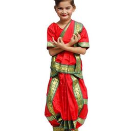 Itsmycostume Satin Half Sleeves Bharatnatyam Theme Costume Set - Red-image-32