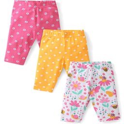 Babyhug Cotton Lycra Three Fourth Leggings with Polka Dots & Floral Print Pack of 3 - Multicolour-image-119
