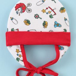Ben Benny 100% Cotton Knit Rattle Printed Cap - White & Red-26