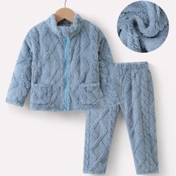 Kookie Kids Full Sleeves Front Zipper Winter Wear Co-Ord Set - Light Blue-image-113