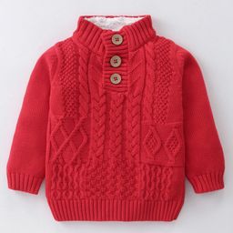 Ollypop Cotton Knit Full Sleeves Pullover Sweater with Cable Knit Design - Red-picture-36