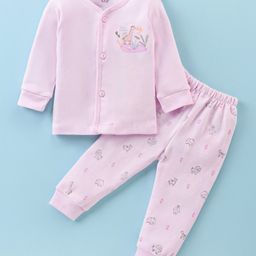 Simply Inter Knit Full Sleeves Night Suit With Animals Print - Light Pink-image-21