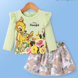 Babyoye Disney Cotton Knit Full Sleeves Top & Mesh Overlay Skirt Set With Bambi Graphics & Frill Detailing - Multicolor-image-33