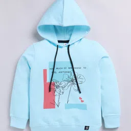 giniekids Cotton Full Sleeves Text Printed Hooded Sweatshirt - Blue Gloss-picture-33