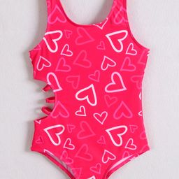 Mark & Mia Sleeveless V Cut Swimsuit with Heart Print - Fuchsia-image-65