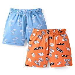 Honeyhap Premium 100% Cotton Knit Briefs With Skateboard & Tree Print Pack of 2 - Tangerine & Baltic Sea-image-14