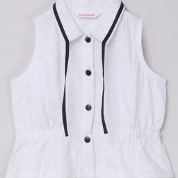 Taffykids 100% Cotton Sleeveless Swiss Dots Designed Peplum Top - White-image-52