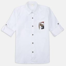 CAVIO Cotton Woven Full Sleeves Lets Go Play Text Back Embroidered Shirt - White-picture-16