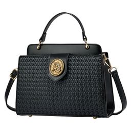 SYGA Women Elegant Contrast Color Handbag Stylish Top Handle Shoulder Bag (Black)-picture-19