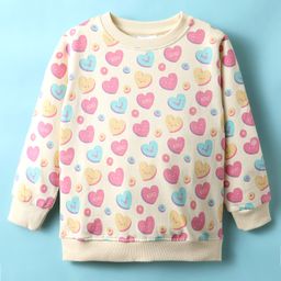 BUMZEE Looper Knit Full Sleeves Heart Printed Sweatshirt - Beige-picture-9