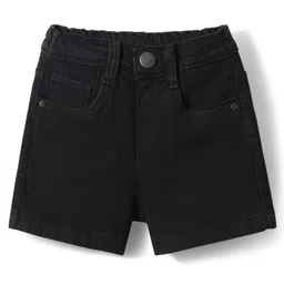 Babyhug Mid Thigh Denim Washed Shorts With Stretch - Black-picture-8