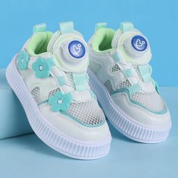 Babyoye Slip On Casual Shoes with Floral Applique - White & Green-picture-0