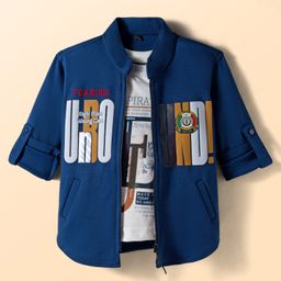 Dapper Dudes Full Sleeves Typography Printed Jacket With Tee Set - Dark Blue-picture-19