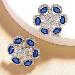 KARATCART Silver-Plated American Diamond Studded Elegant Floral Design Studs Earrings-17