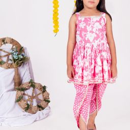 AATYA KIIDS Girls Floral Printed Cotton Kurti with Dhoti Pant-image-18