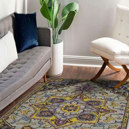 saraswatii global Boho MedallionYellow & Grey Ethnic Motifs Printed Tufted Woollen Carpet-75