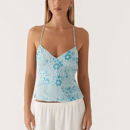 LULU & SKY Women Sequin-work Backless Lace-up Top-image-34