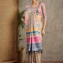 Anouk Striped Satin Tussar Saree-image-25