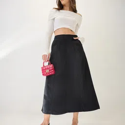 Globus Mid Rise Panelled A-Line Midi Denim Skirt-picture-51
