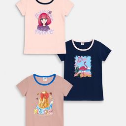 Here&Now X Game Begins Girls Set Of 3 Assorted Printed T-shirts-picture-3